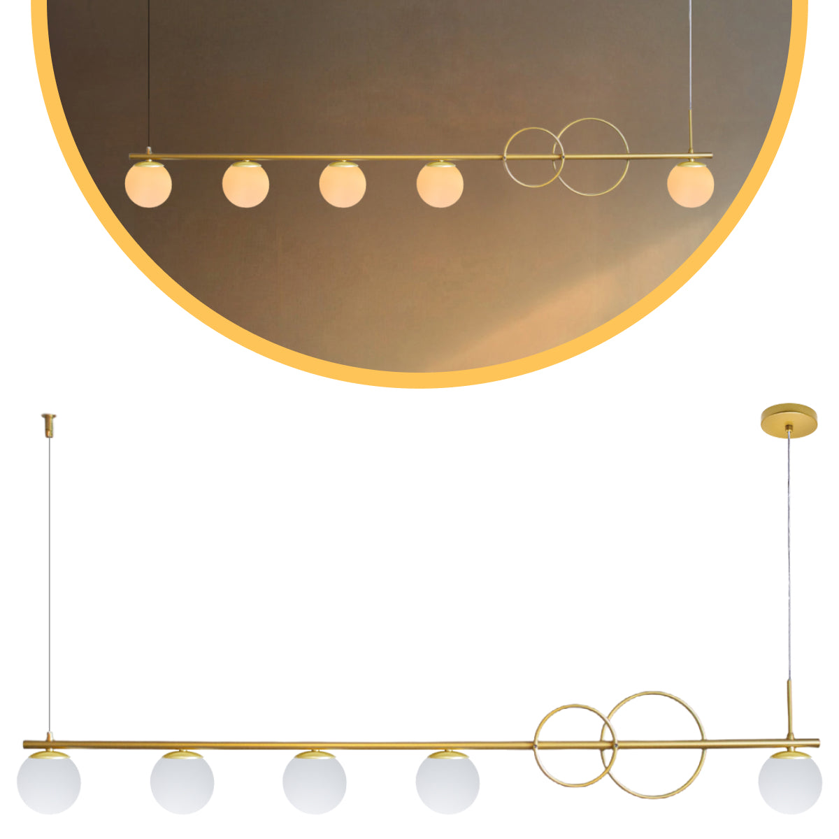 Luminária Pendente Orion Lumit Dourado 5 Globos Leitosos 12Cm