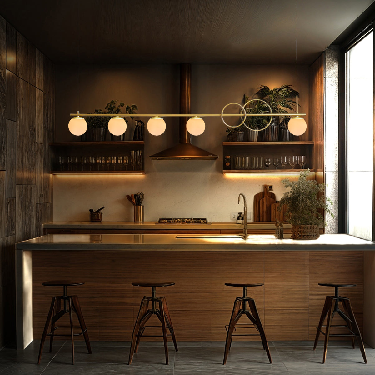 Luminária Pendente Orion Lumit Dourado 5 Globos Leitosos 12Cm