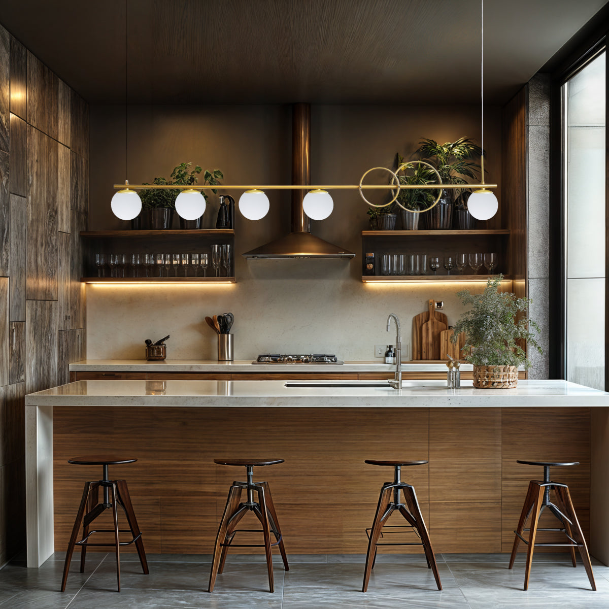 Luminária Pendente Orion Lumit Dourado 5 Globos Leitosos 12Cm