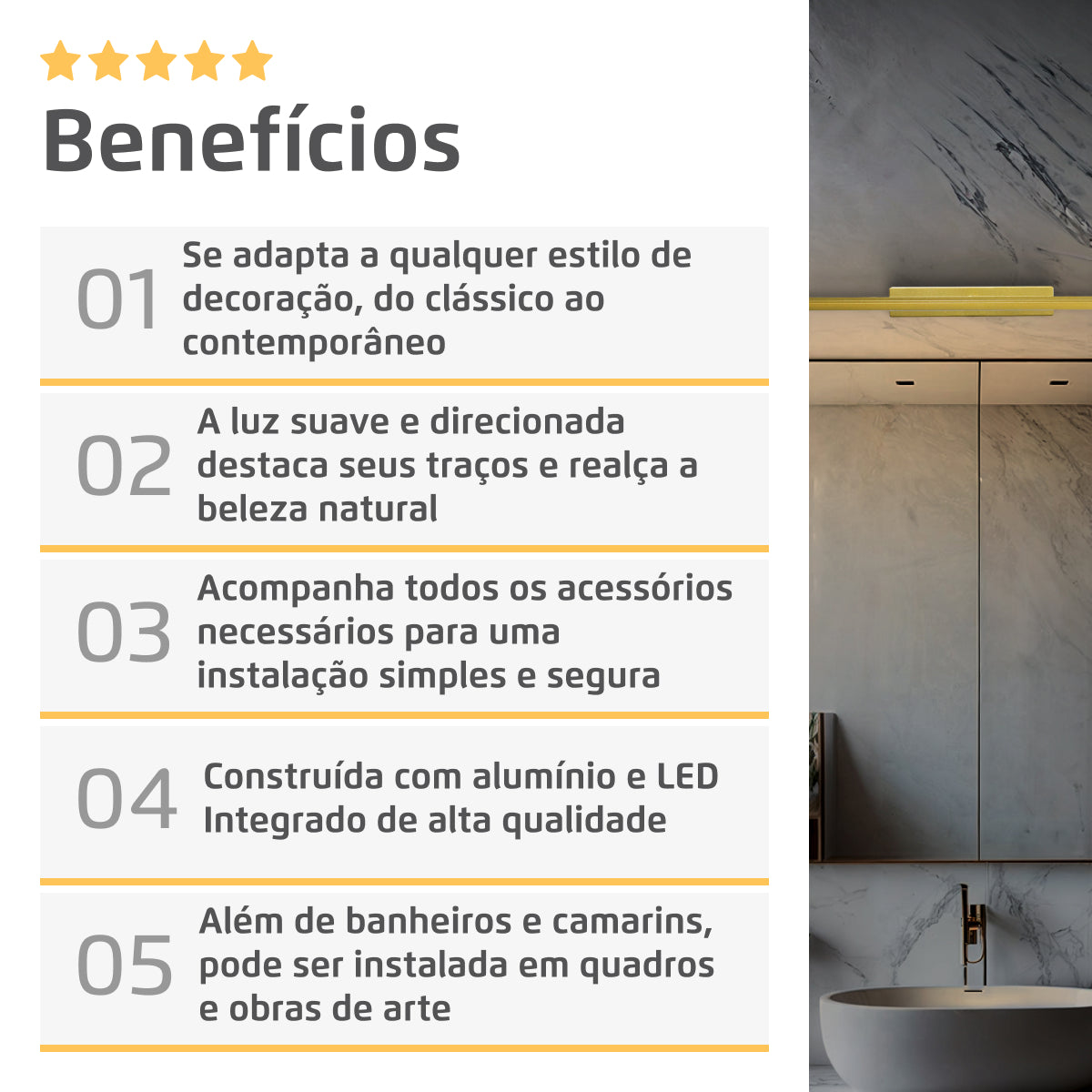 Arandela Quadro Perfil Midi Led 5w 3000k Dourado Metalizado