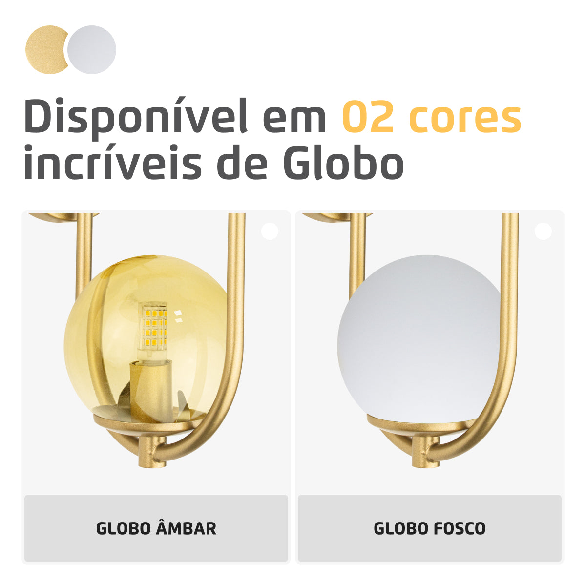 Arandela Arkom Light Parede Dourado Globo Âmbar 10Cm