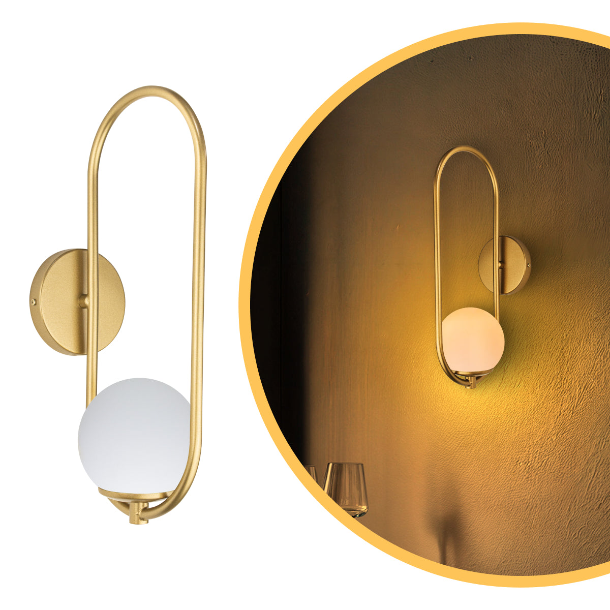Arandela Arkom Light Parede Dourado Globo Vidro Leitoso 10Cm
