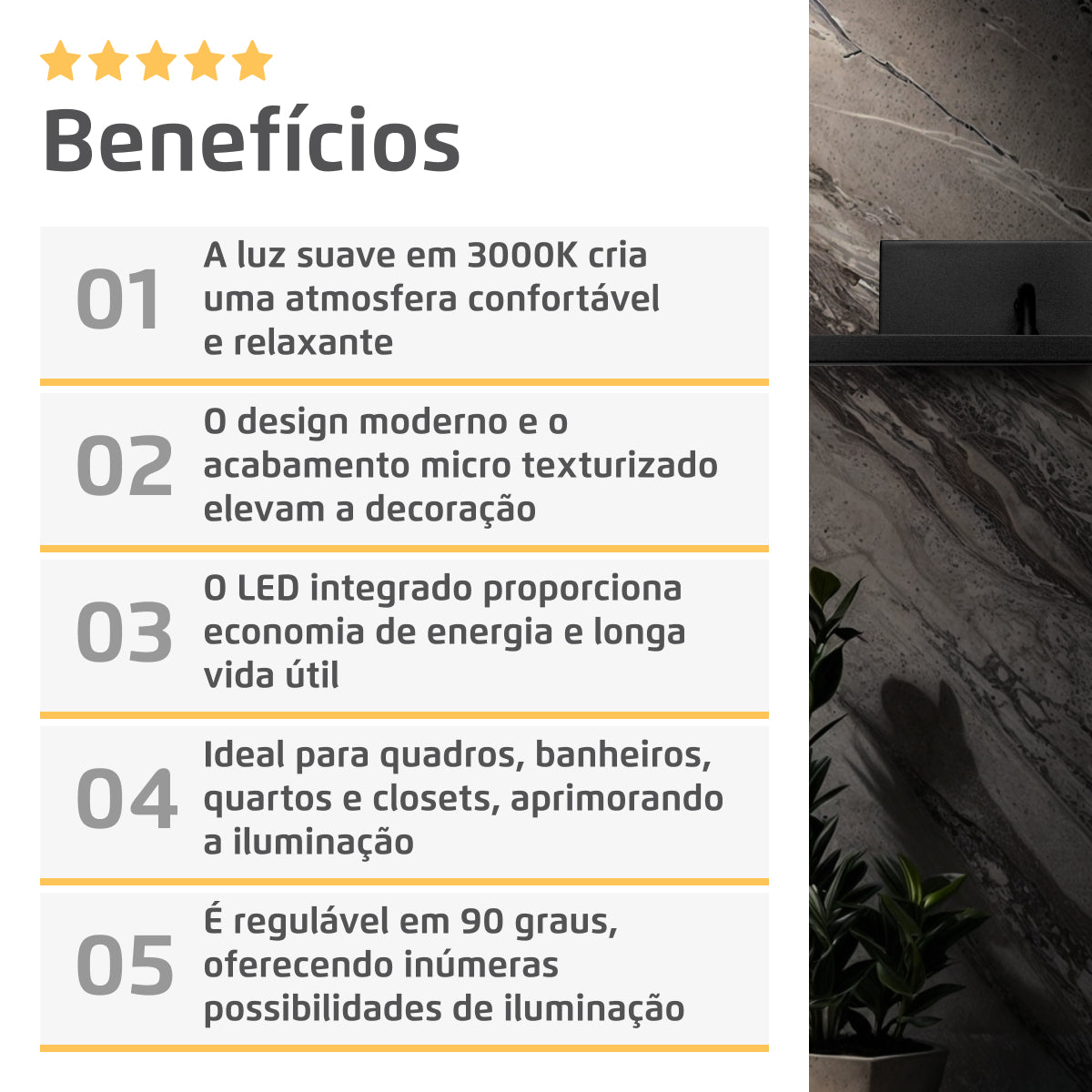 Arandela Quadro Perfil Led 6W 6000K Preto