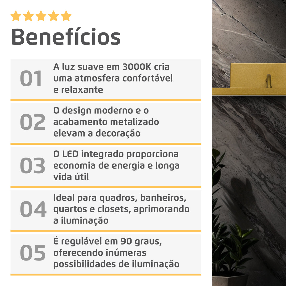 Arandela Quadro Perfil Led 6W 3000K Dourado Metalizado