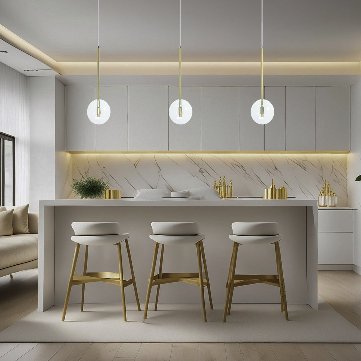 Pendente Lux Dourado Globo Vidro Cristal + Led