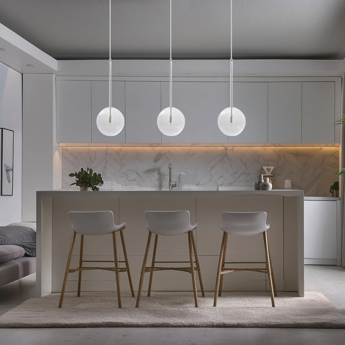 Pendente Lux Escovado Globo Vidro Cristal 20Cm + Led