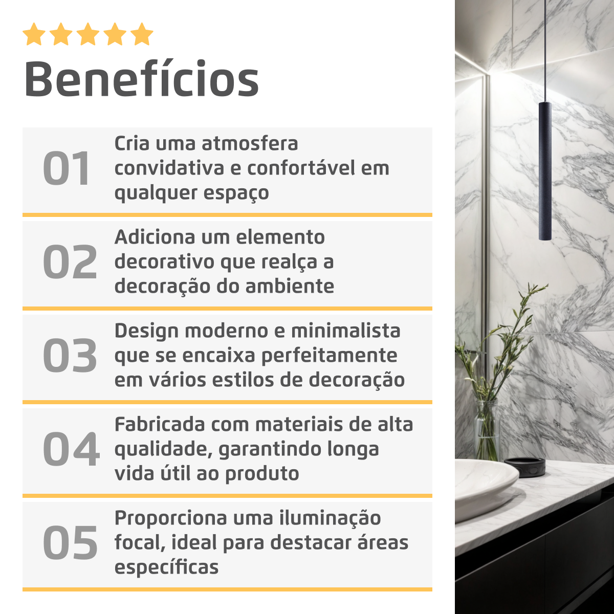 Pendente Luminária Tubo Preto 40 Cm