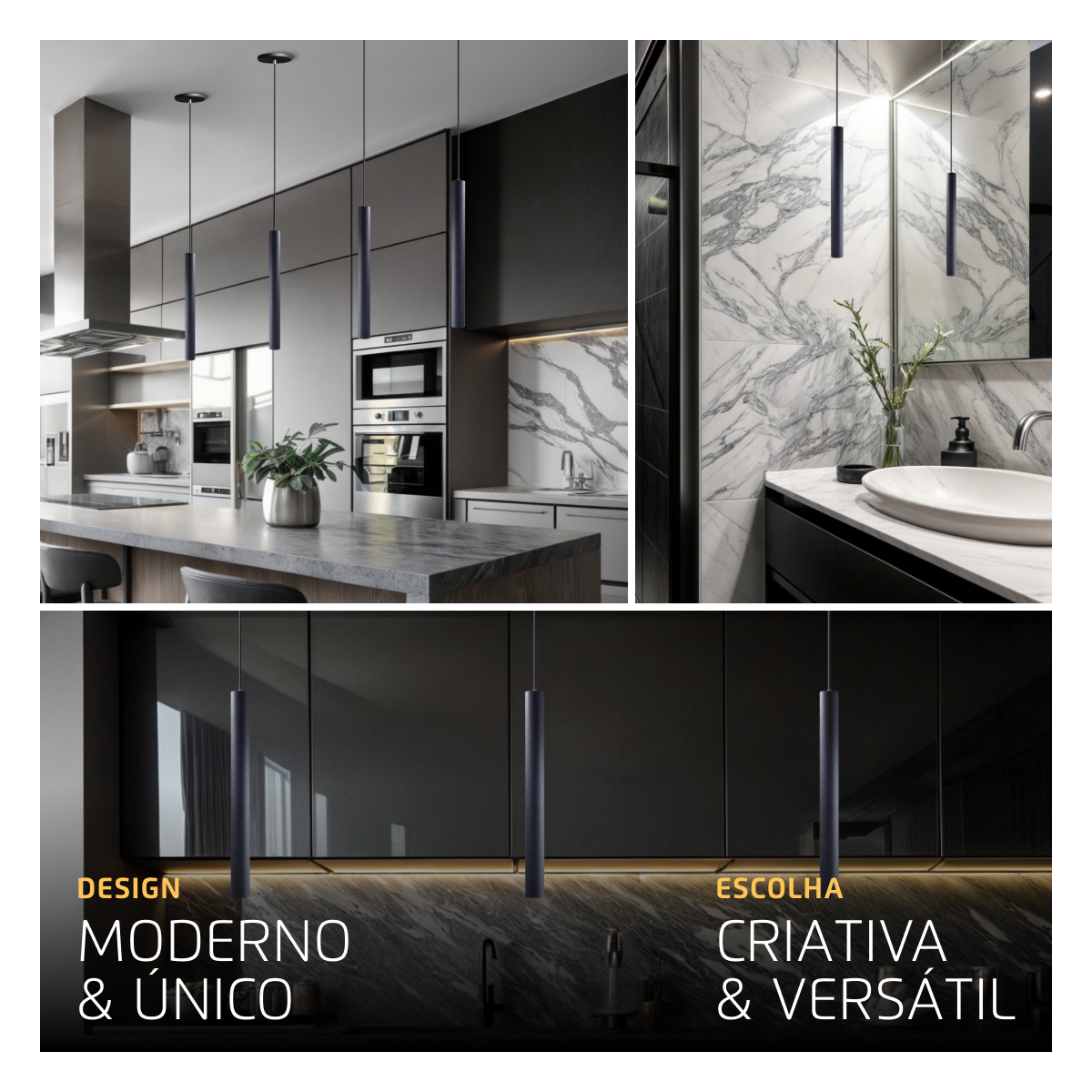 Pendente Luminária Tubo Preto 40 Cm