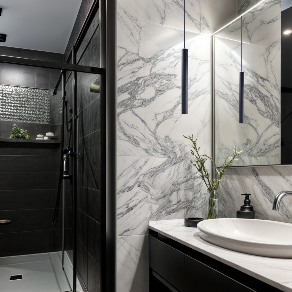 Pendente Luminária Tubo Preto 40 Cm