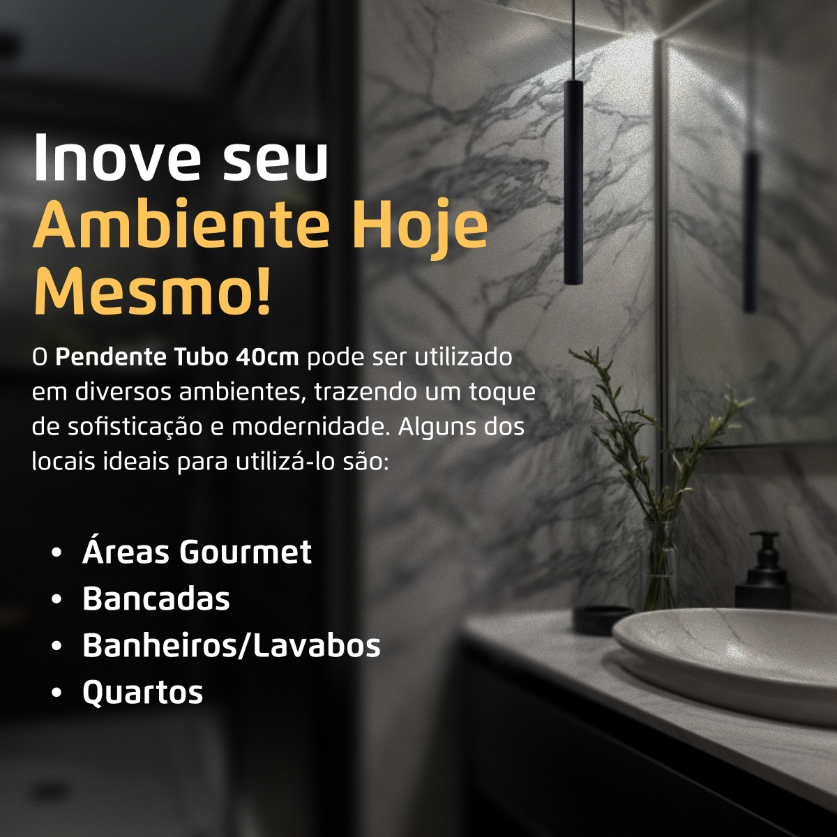 Pendente Luminária Tubo Preto 40 Cm