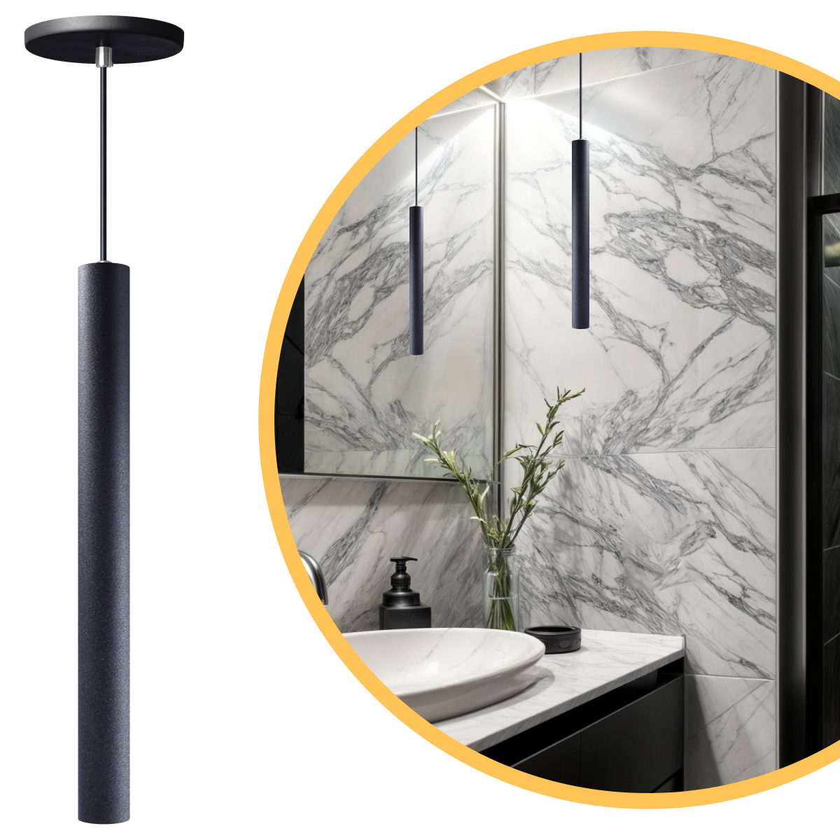 Pendente Luminária Tubo Preto 40 Cm