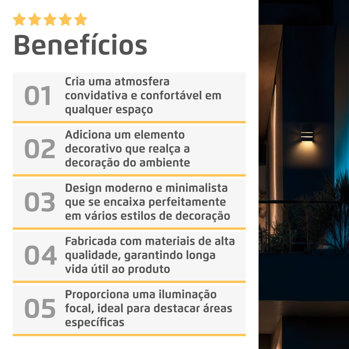 Arandela Alumínio 2 Frisos 1 Facho Interna e Externa Preta