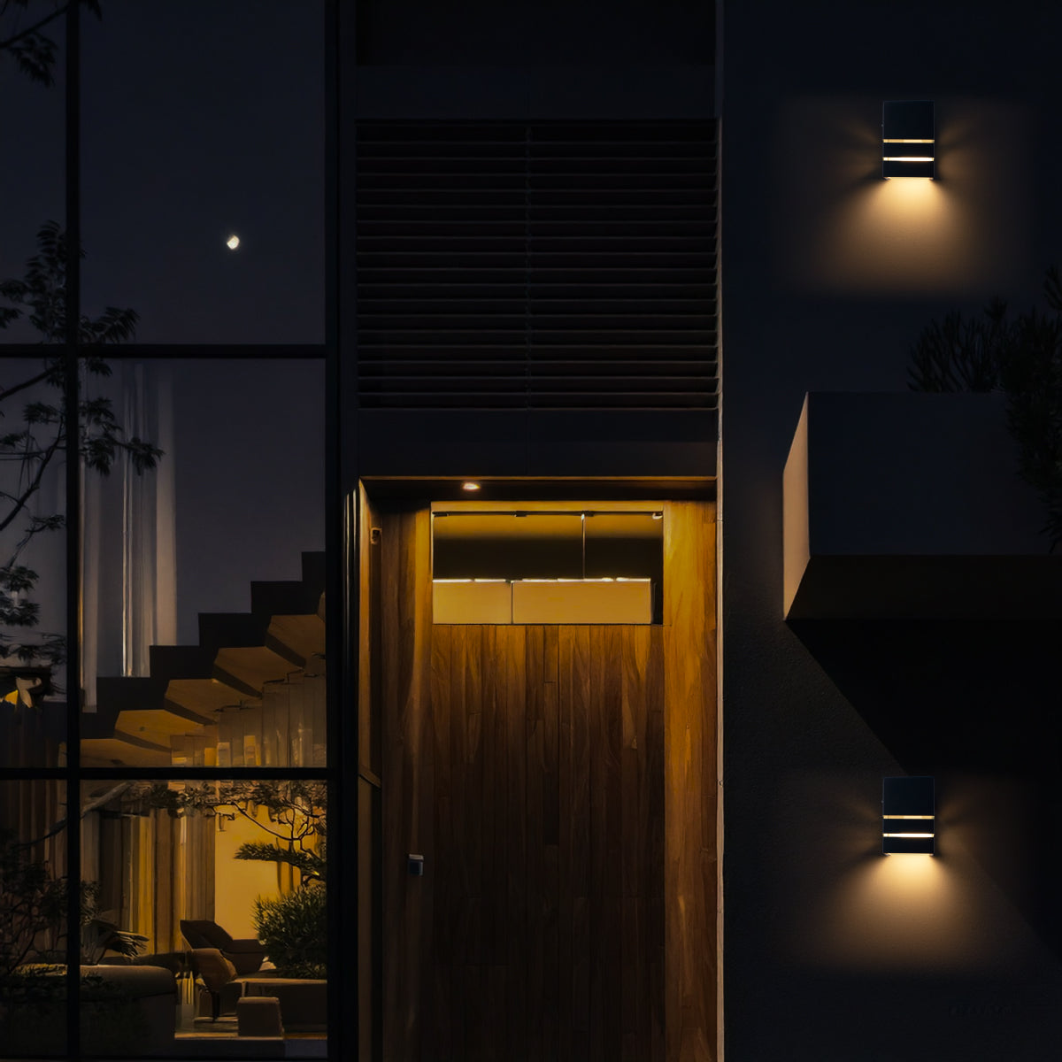 Arandela Alumínio 2 Frisos 1 Facho Interna e Externa Preta