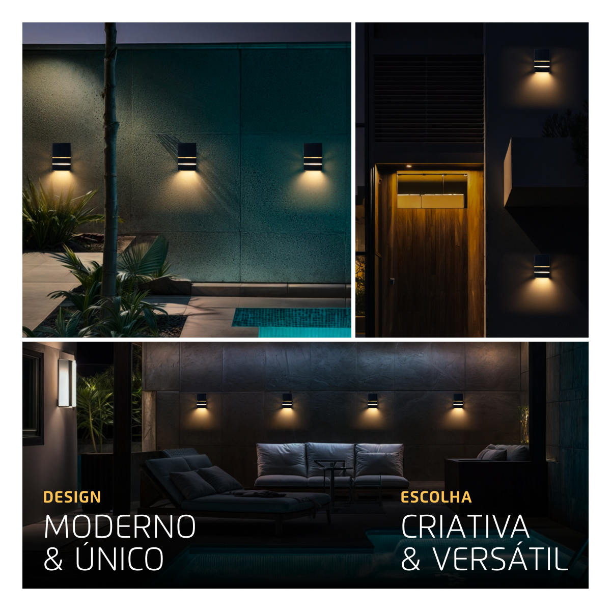 Arandela Alumínio 2 Frisos 1 Facho Interna e Externa Preta