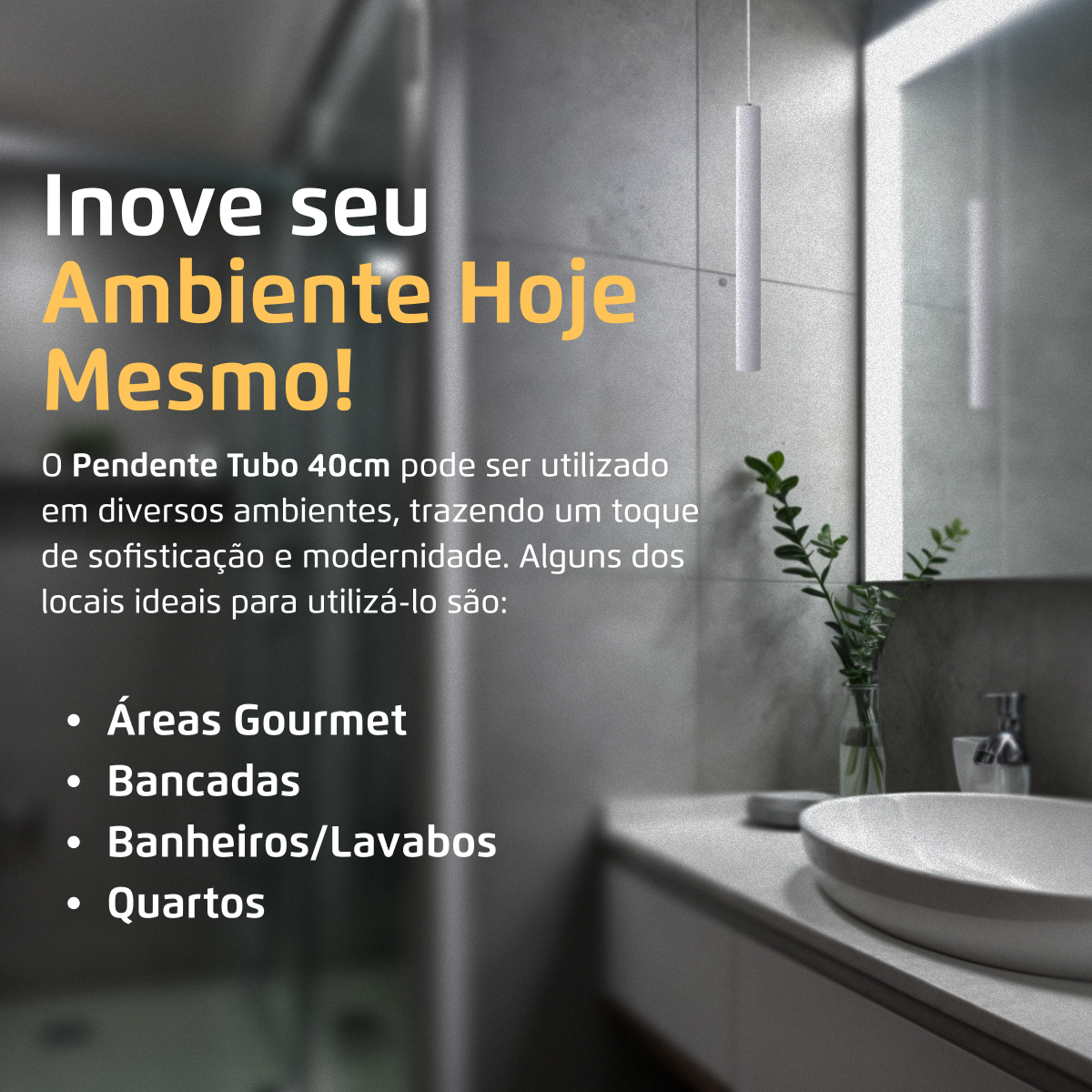 Pendente Luminária Tubo Branco 40 Cm