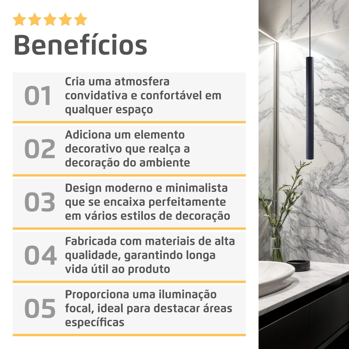 Pendente Luminária Tubo Preto 50 Cm