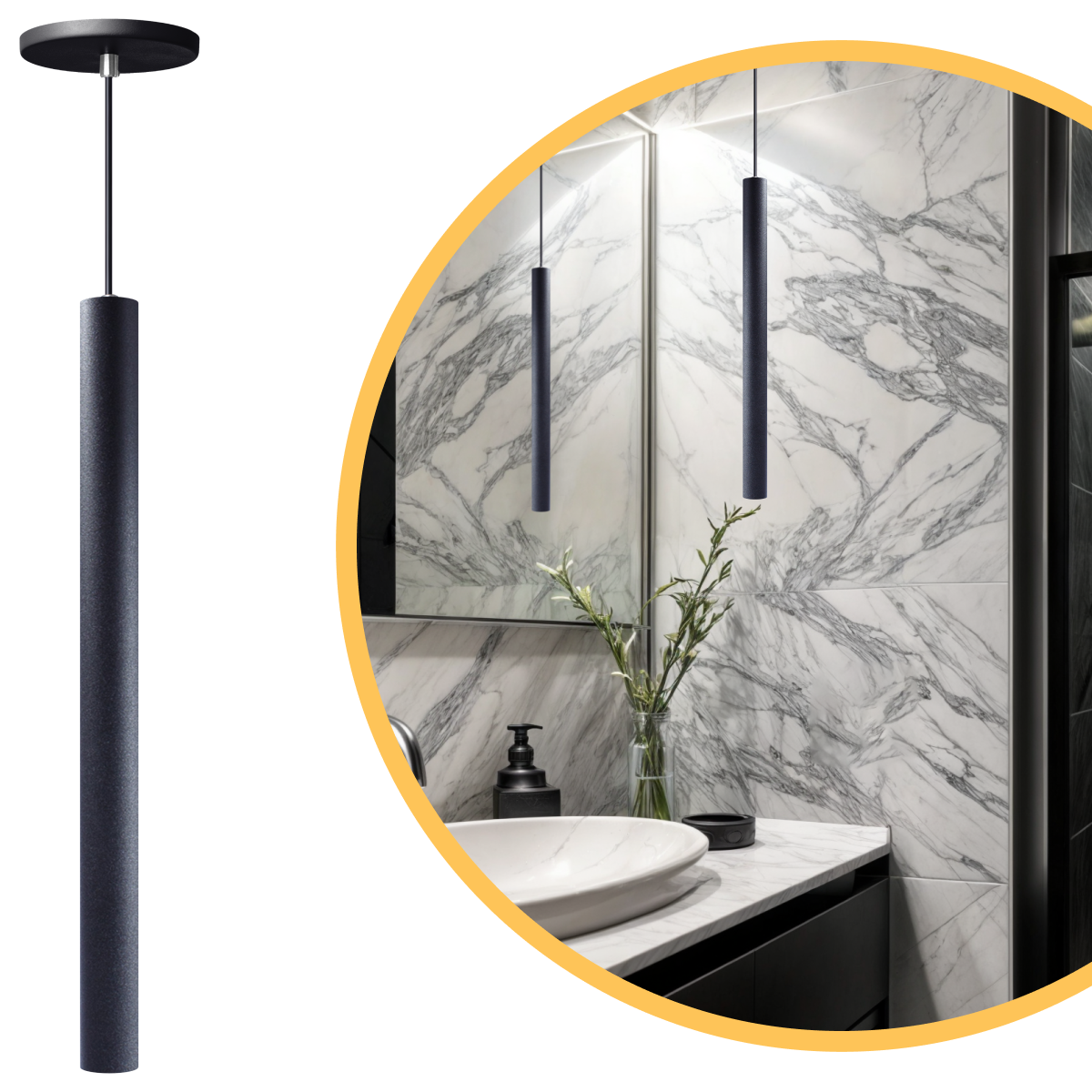 Pendente Luminária Tubo Preto 50 Cm