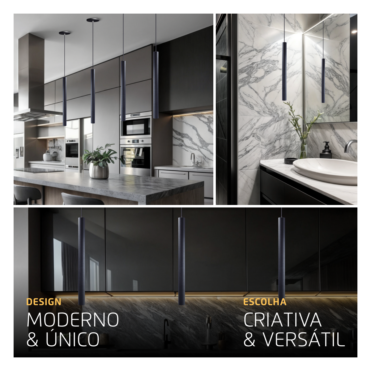 Pendente Luminária Tubo Preto 50 Cm