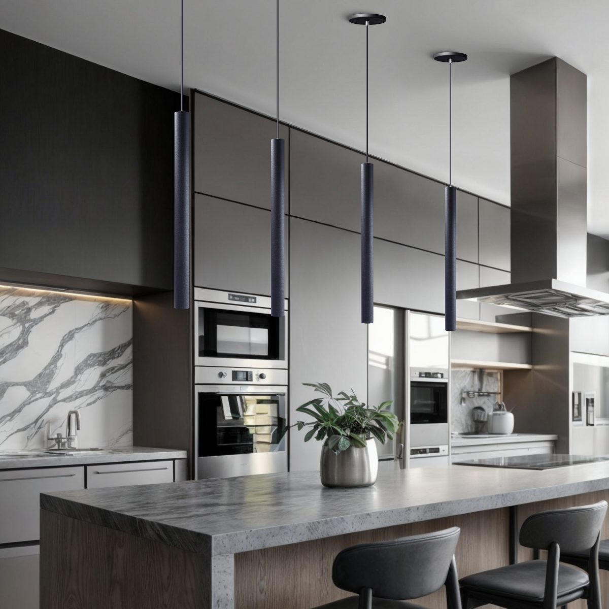 Pendente Luminária Tubo Preto 50 Cm