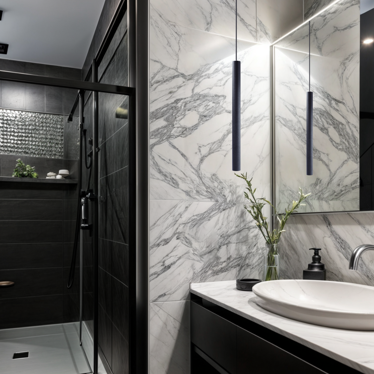 Pendente Luminária Tubo Preto 50 Cm