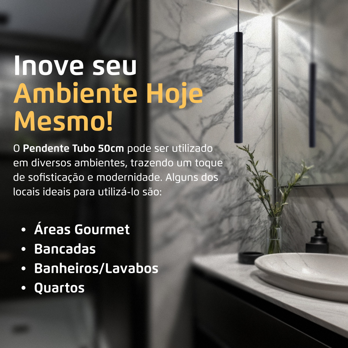 Pendente Luminária Tubo Preto 50 Cm