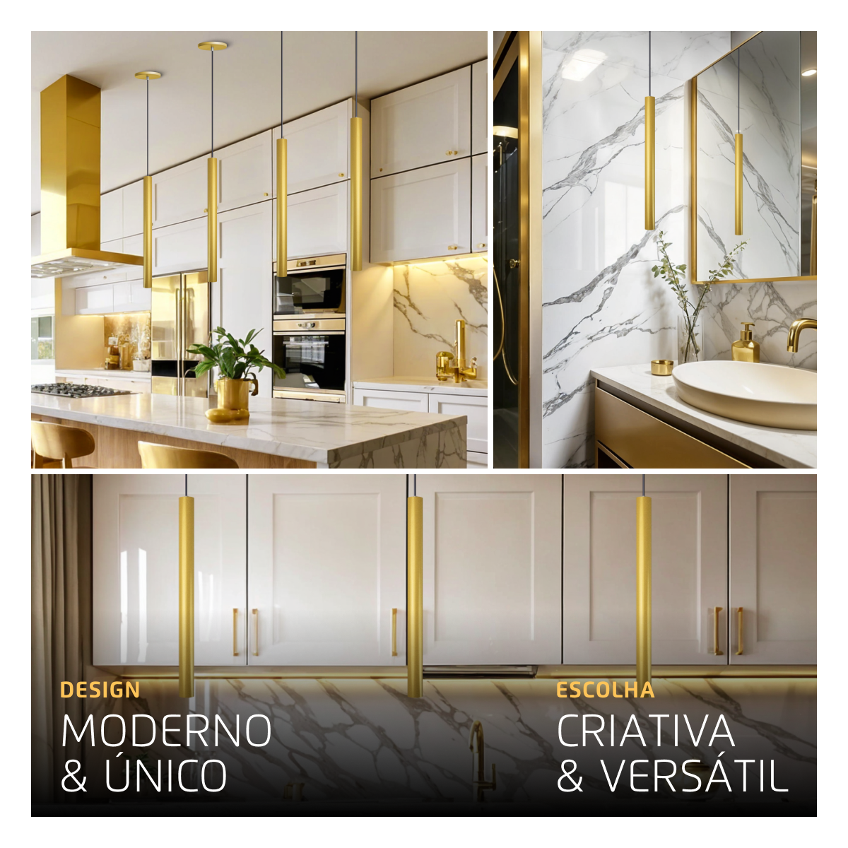 Pendente Luminária Tubo Dourado Fosco 50 Cm