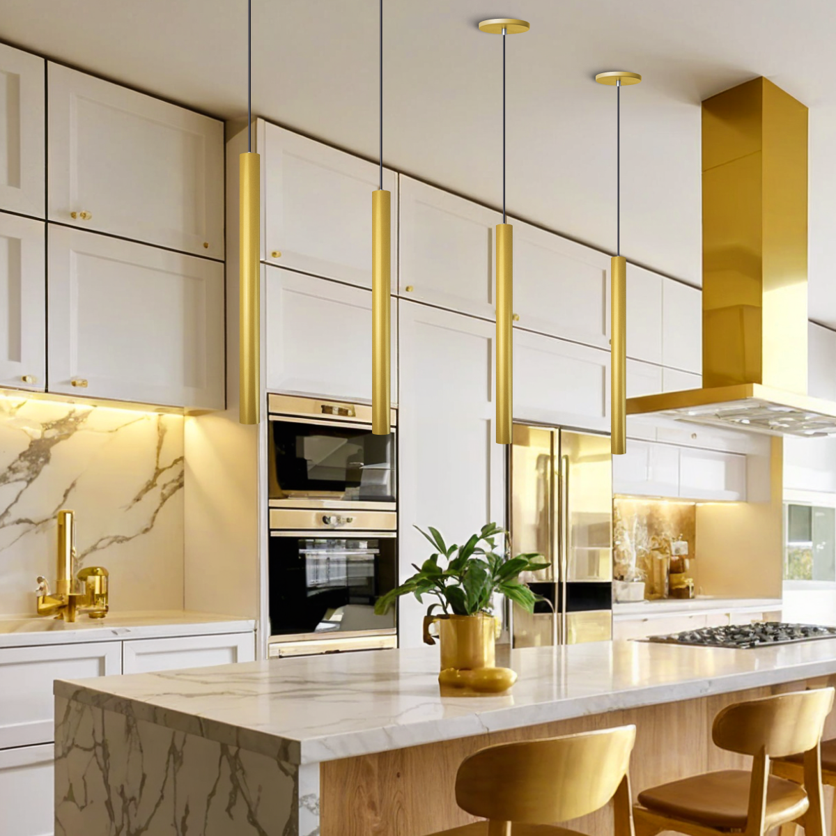 Pendente Luminária Tubo Dourado Fosco 50 Cm