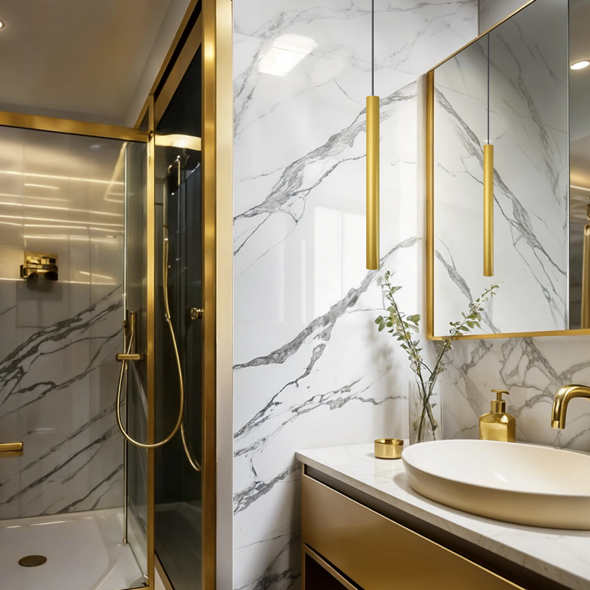 Pendente Luminária Tubo Dourado Fosco 50 Cm