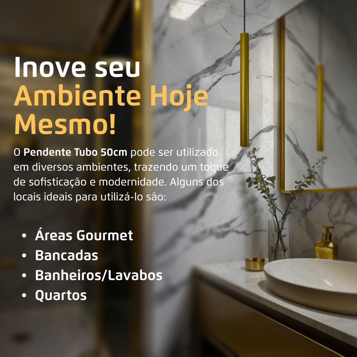 Pendente Luminária Tubo Dourado Fosco 50 Cm