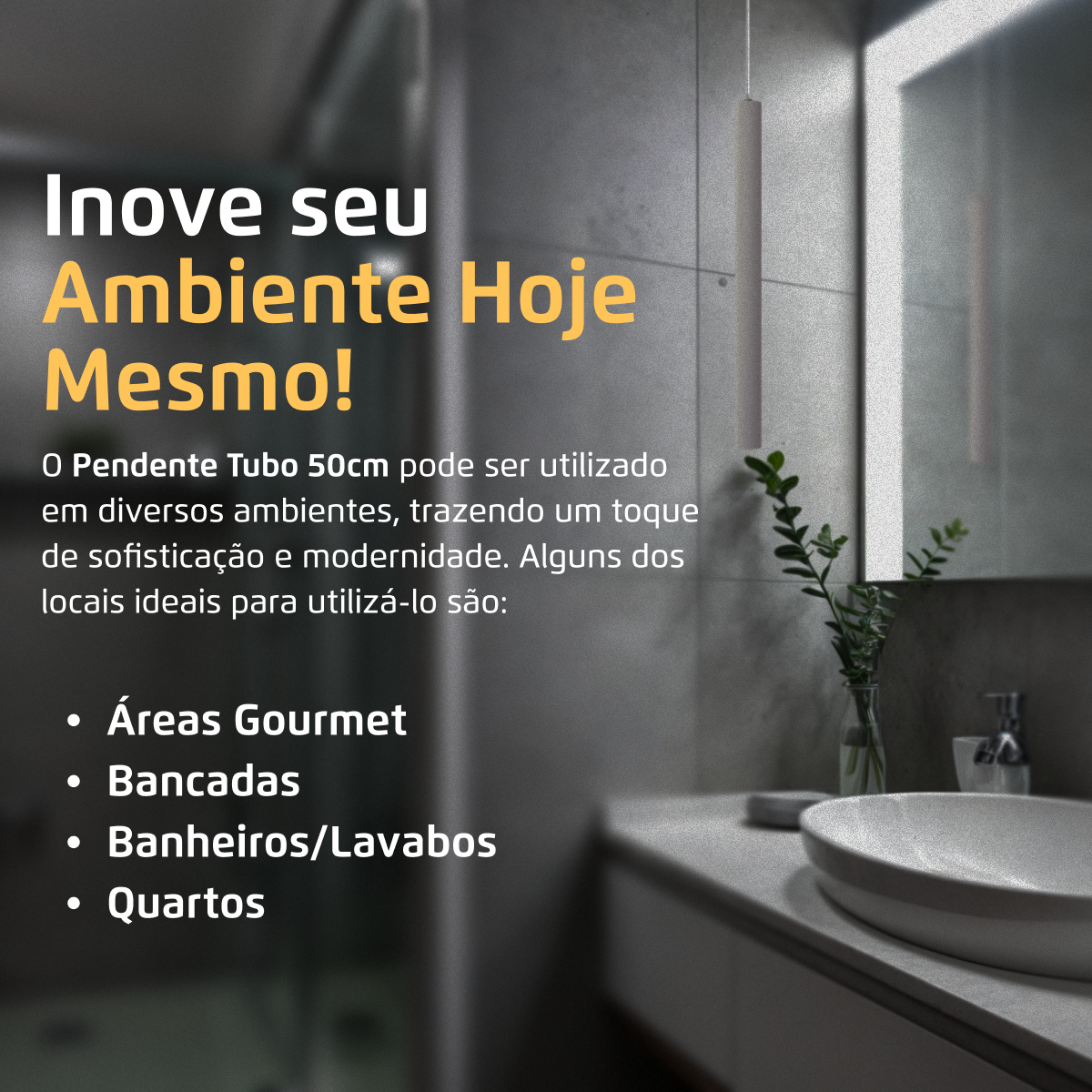 Pendente Luminária Tubo Branco 50 Cm