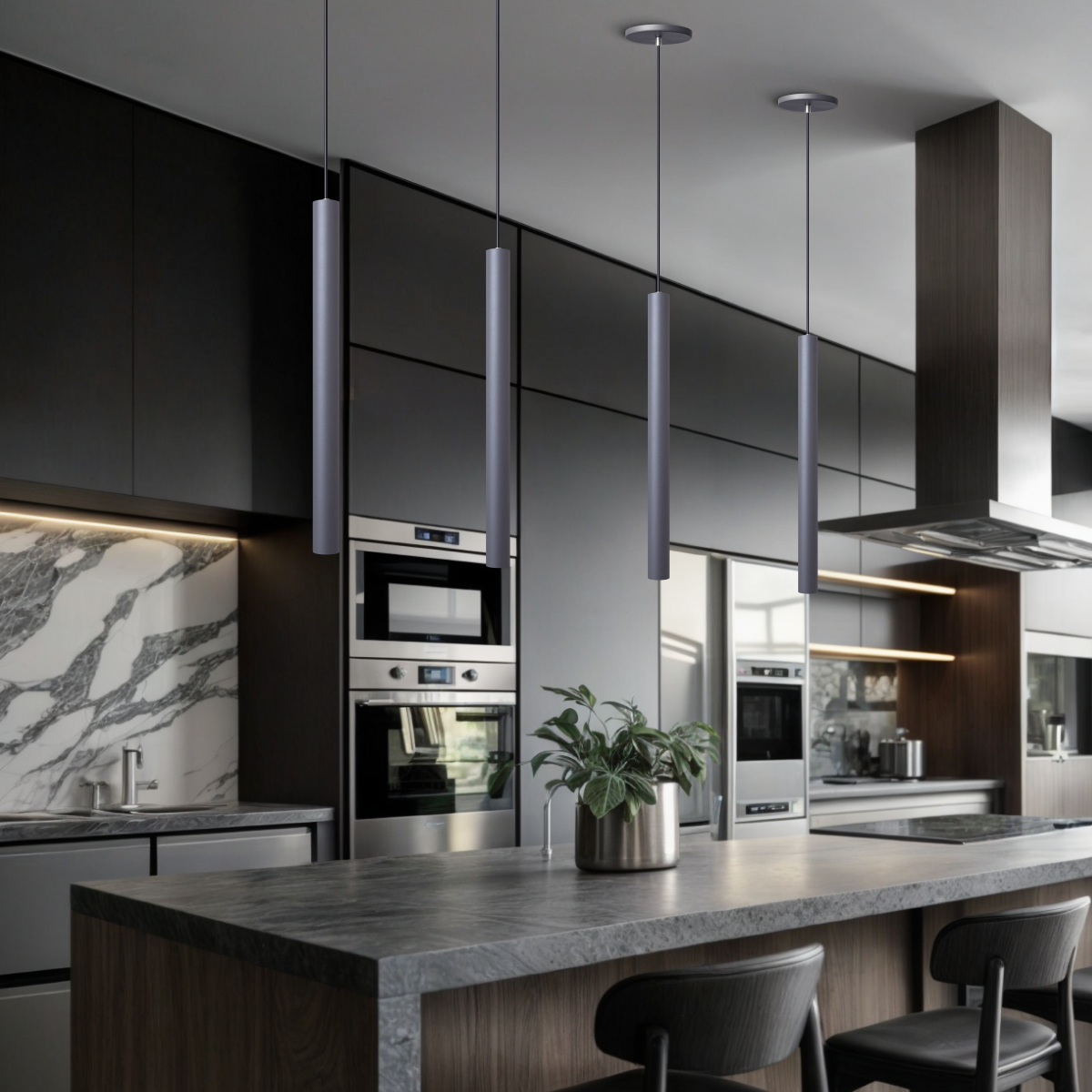 Pendente Luminária Tubo Cinza 50 Cm