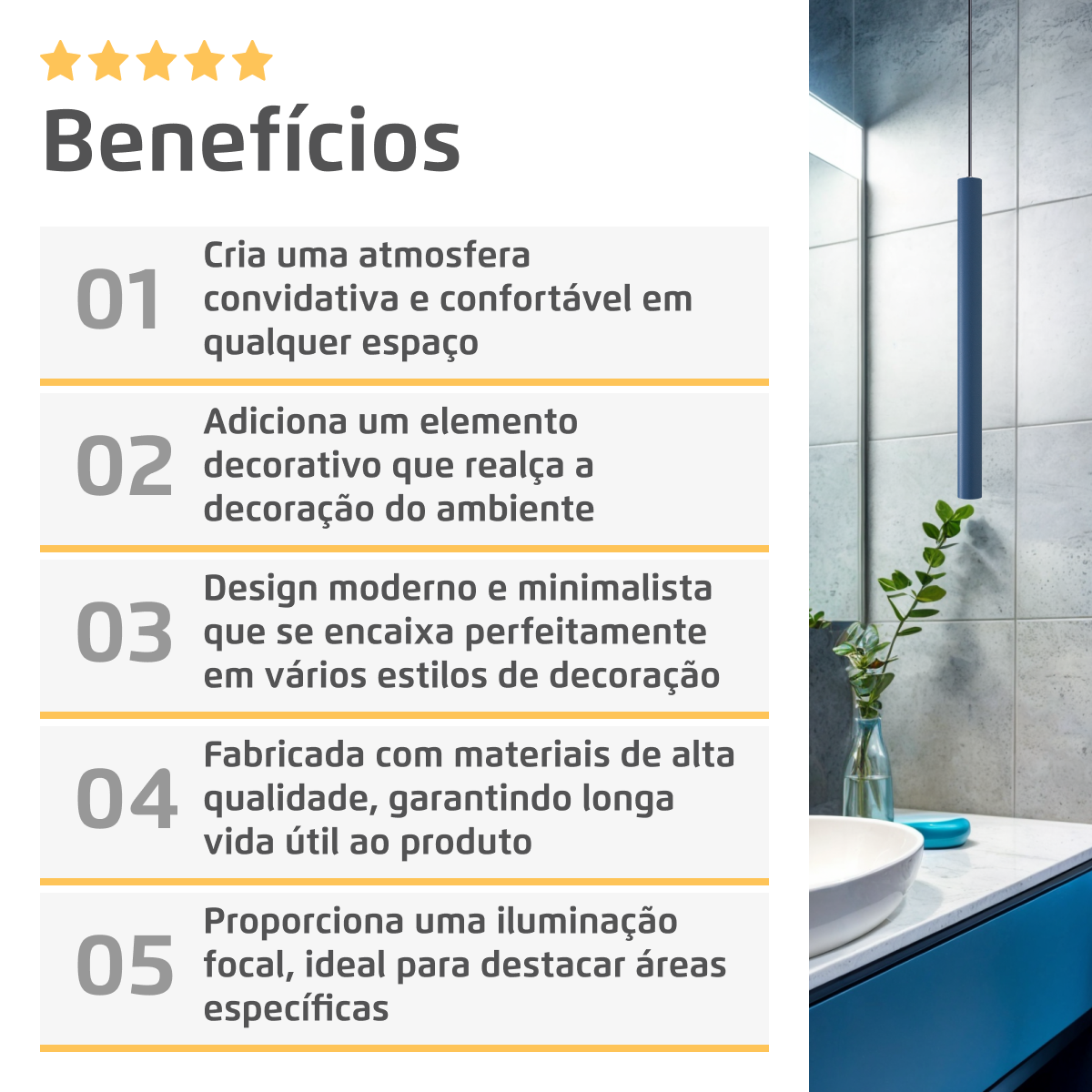 Pendente Luminária Tubo Azul 50 Cm