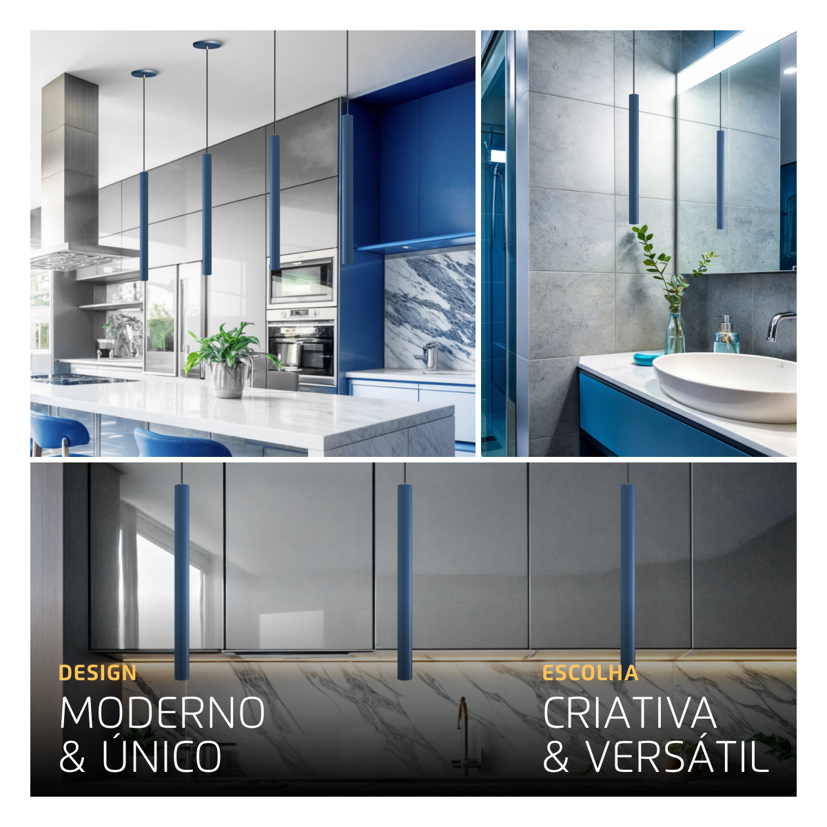 Pendente Luminária Tubo Azul 50 Cm