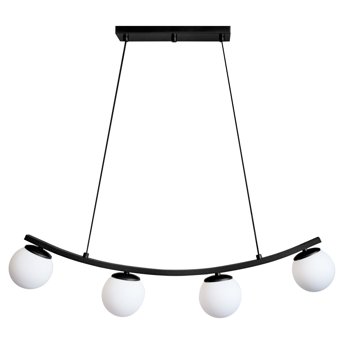 Luminária Pendente Nero Down Preto 4 Globos Leitosos 10Cm