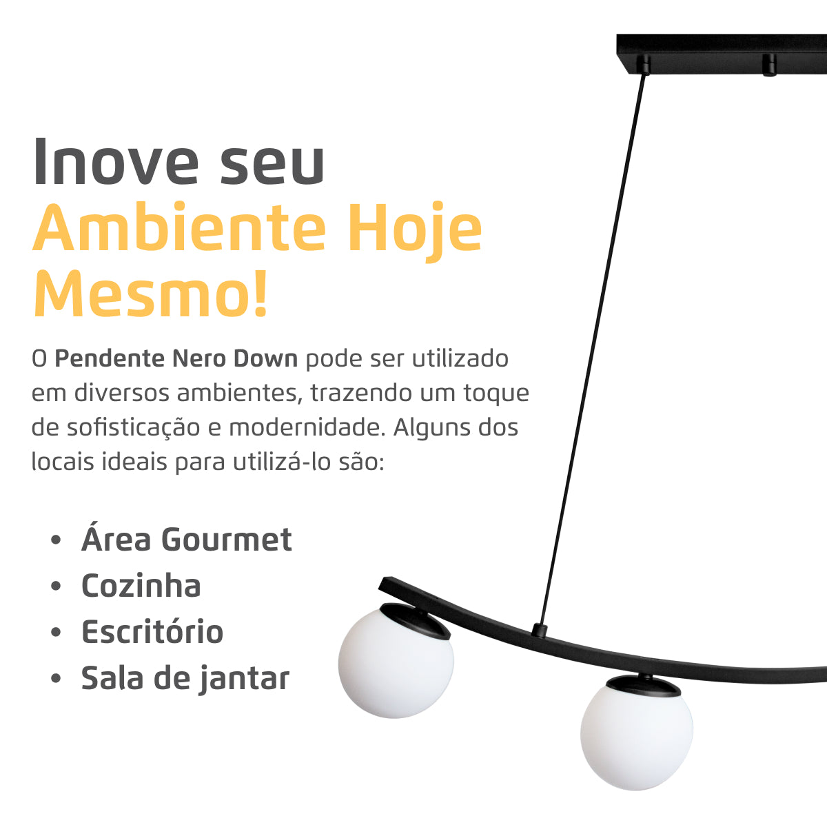 Luminária Pendente Nero Down Preto 4 Globos Leitosos 10Cm