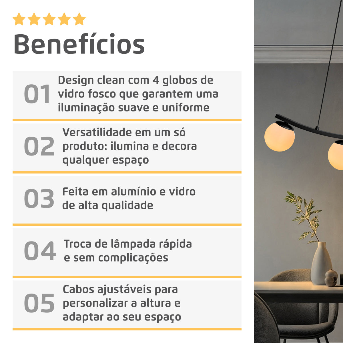 Luminária Pendente Nero Down Preto 4 Globos Leitosos 10Cm