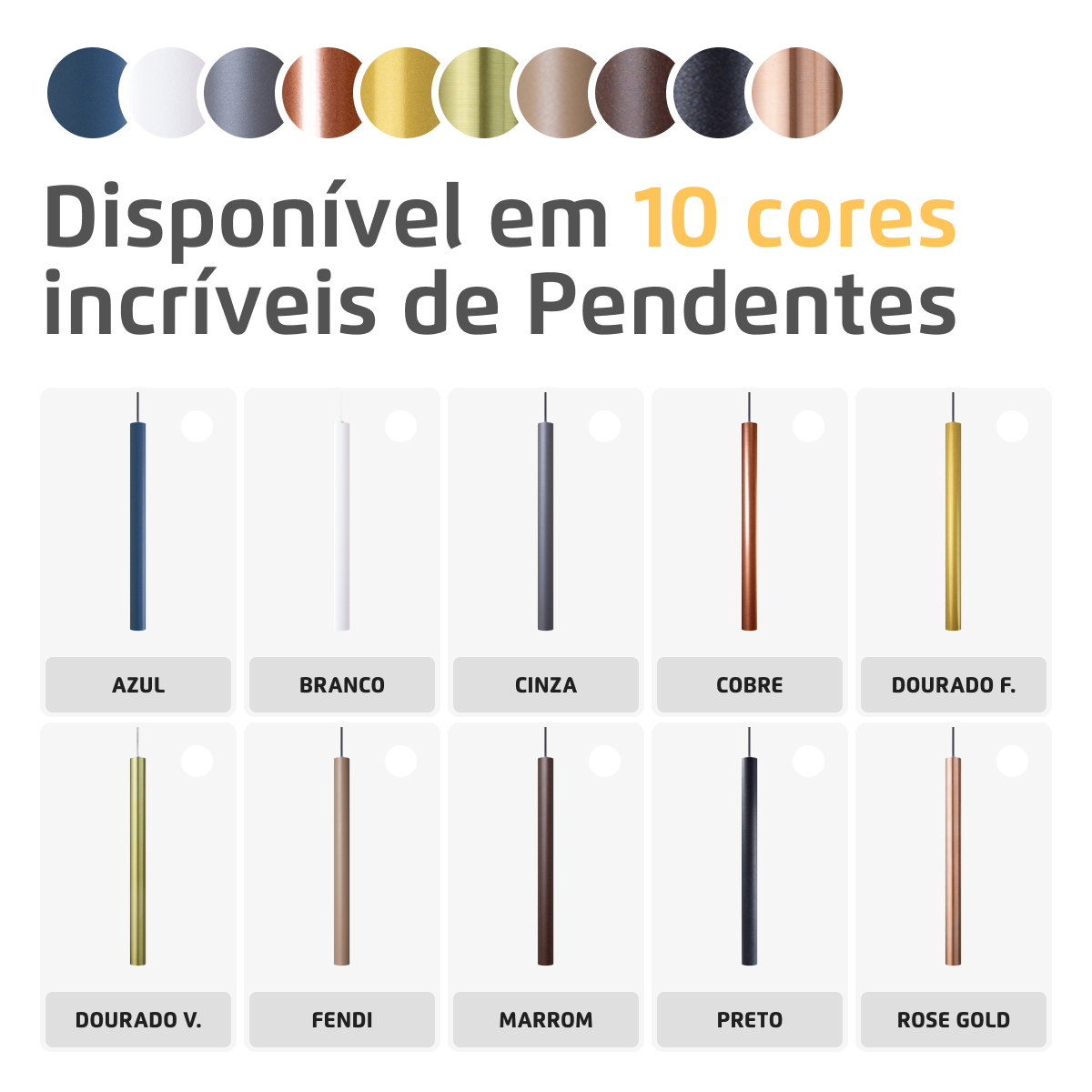 Pendente Luminária Tubo Alumínio Escovado 50 Cm