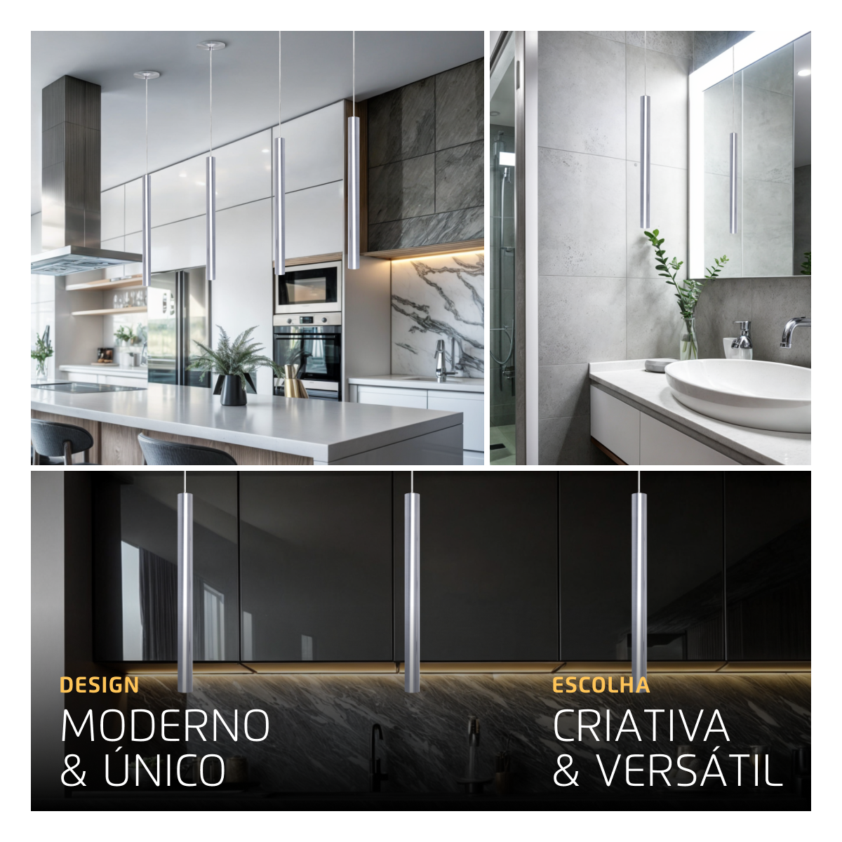 Pendente Luminária Tubo Alumínio Escovado 50 Cm