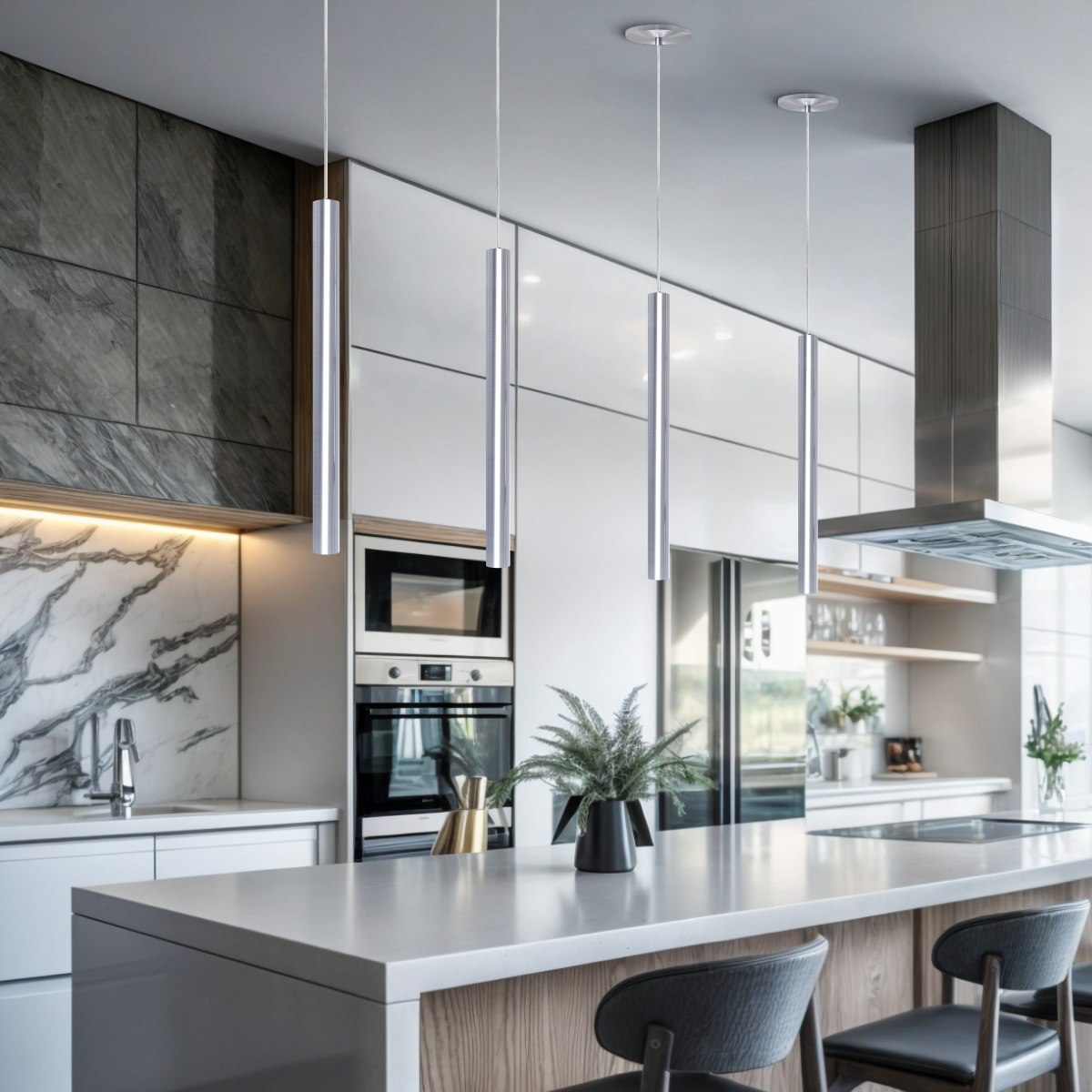 Pendente Luminária Tubo Alumínio Escovado 50 Cm