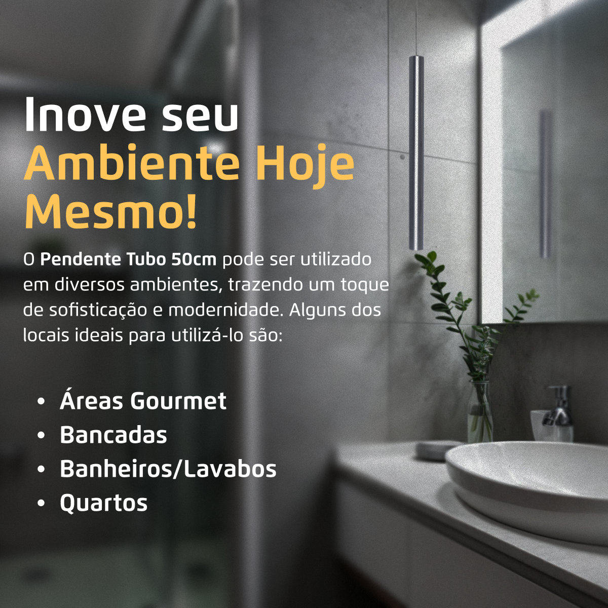 Pendente Luminária Tubo Alumínio Escovado 50 Cm