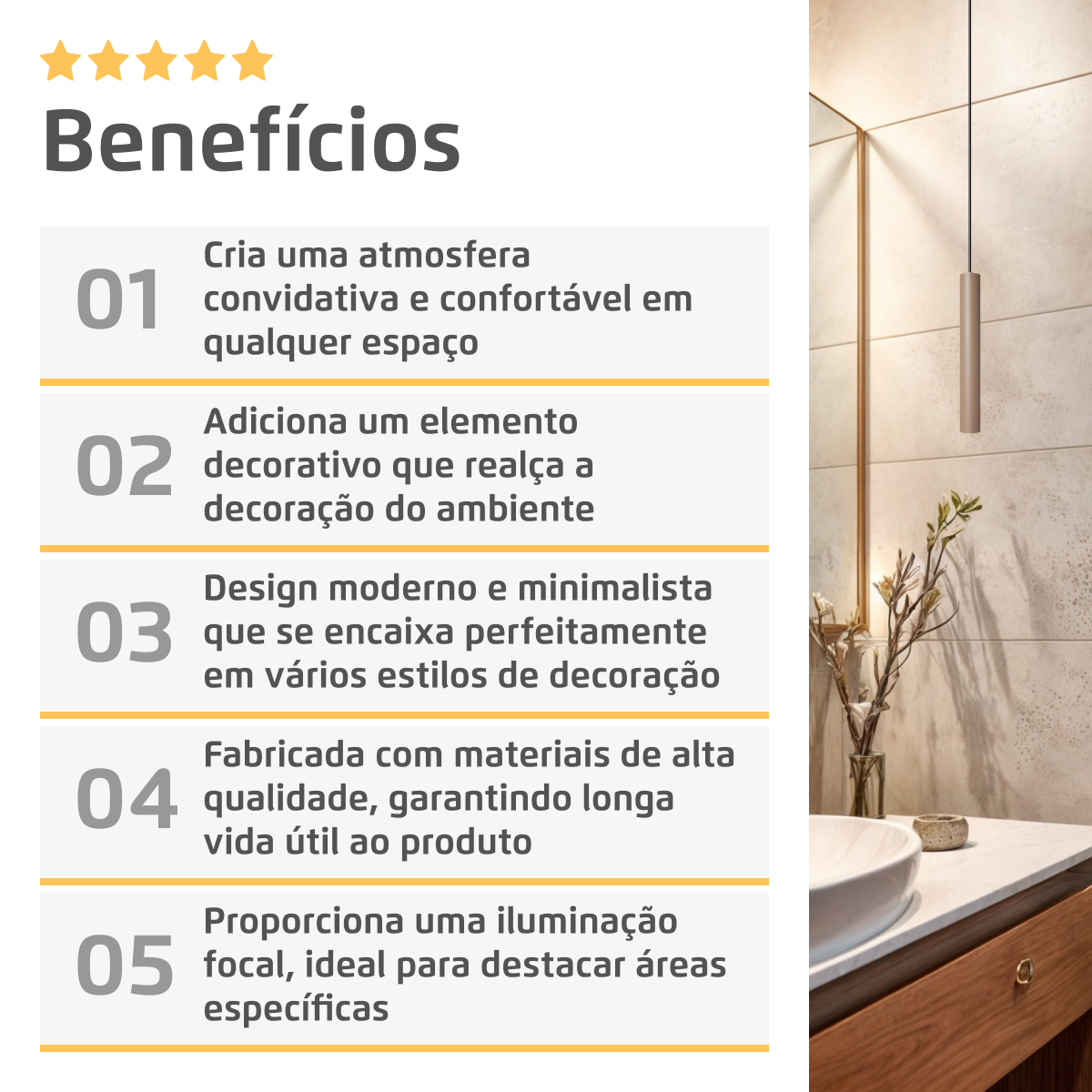 Pendente Luminária Tubo Fendi 30 Cm