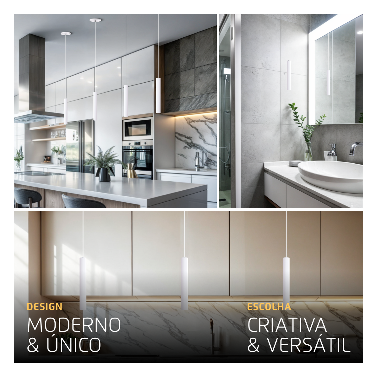 Pendente Luminária Tubo Branco 30 Cm