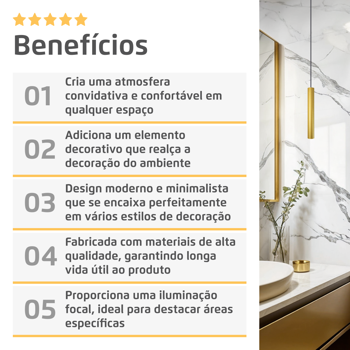 Pendente Luminária Tubo Dourado Fosco 30 Cm