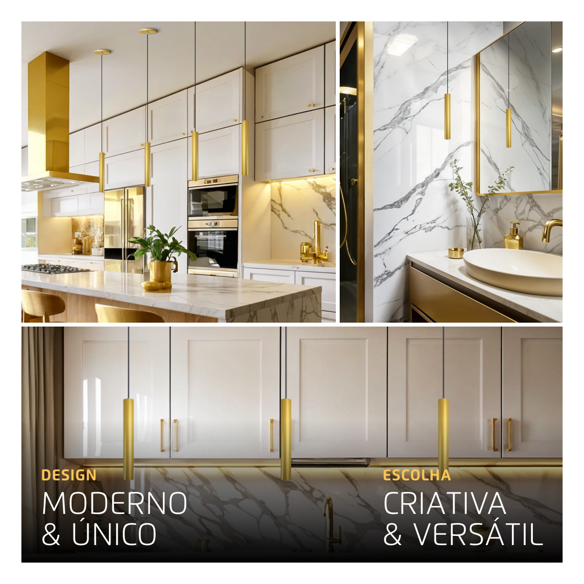 Pendente Luminária Tubo Dourado Fosco 30 Cm