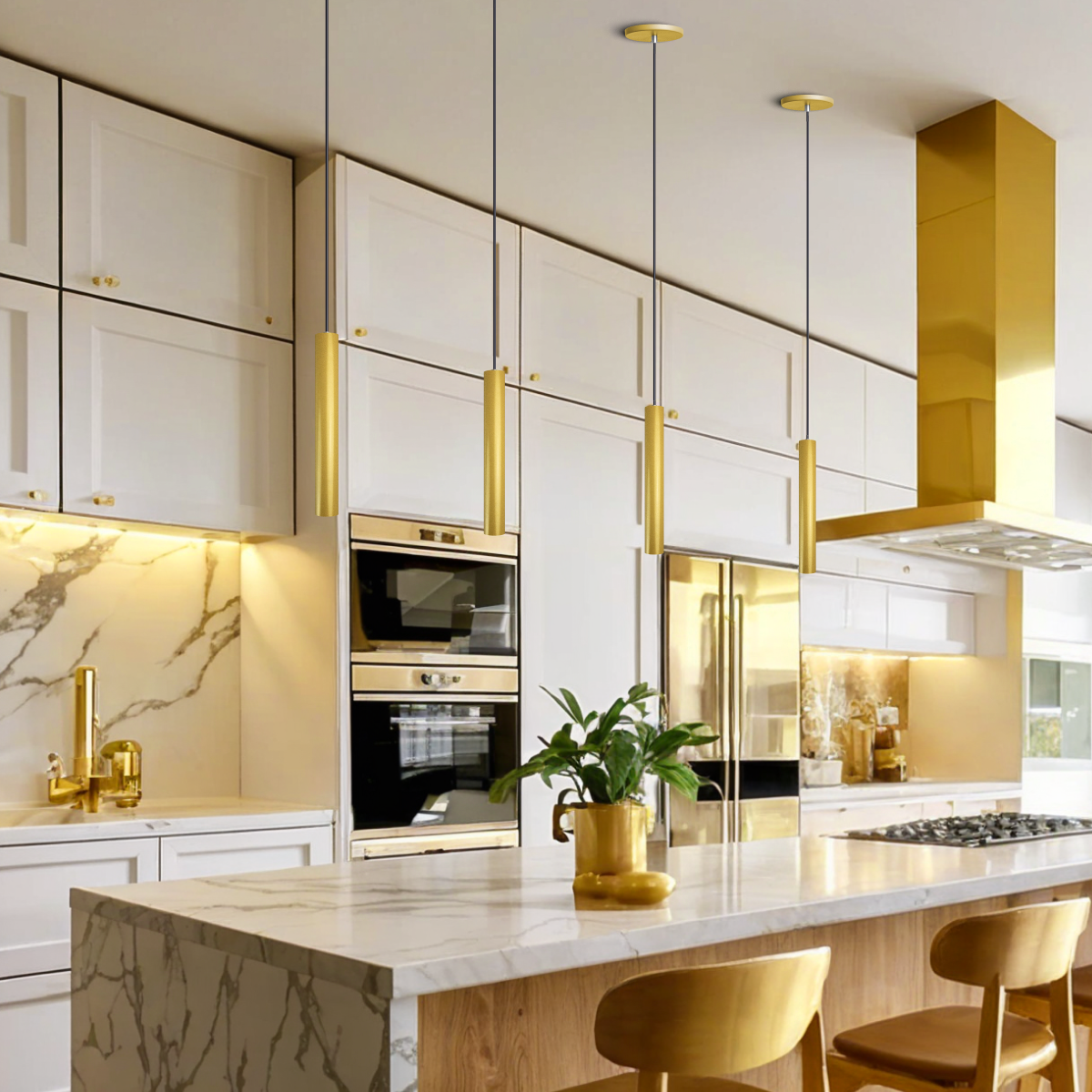 Pendente Luminária Tubo Dourado Fosco 30 Cm