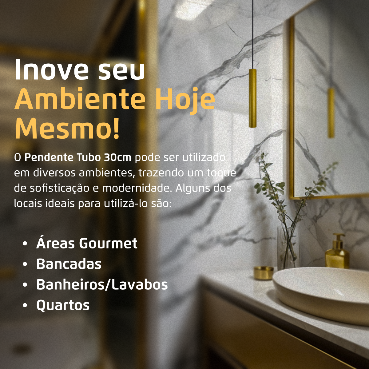 Pendente Luminária Tubo Dourado Fosco 30 Cm