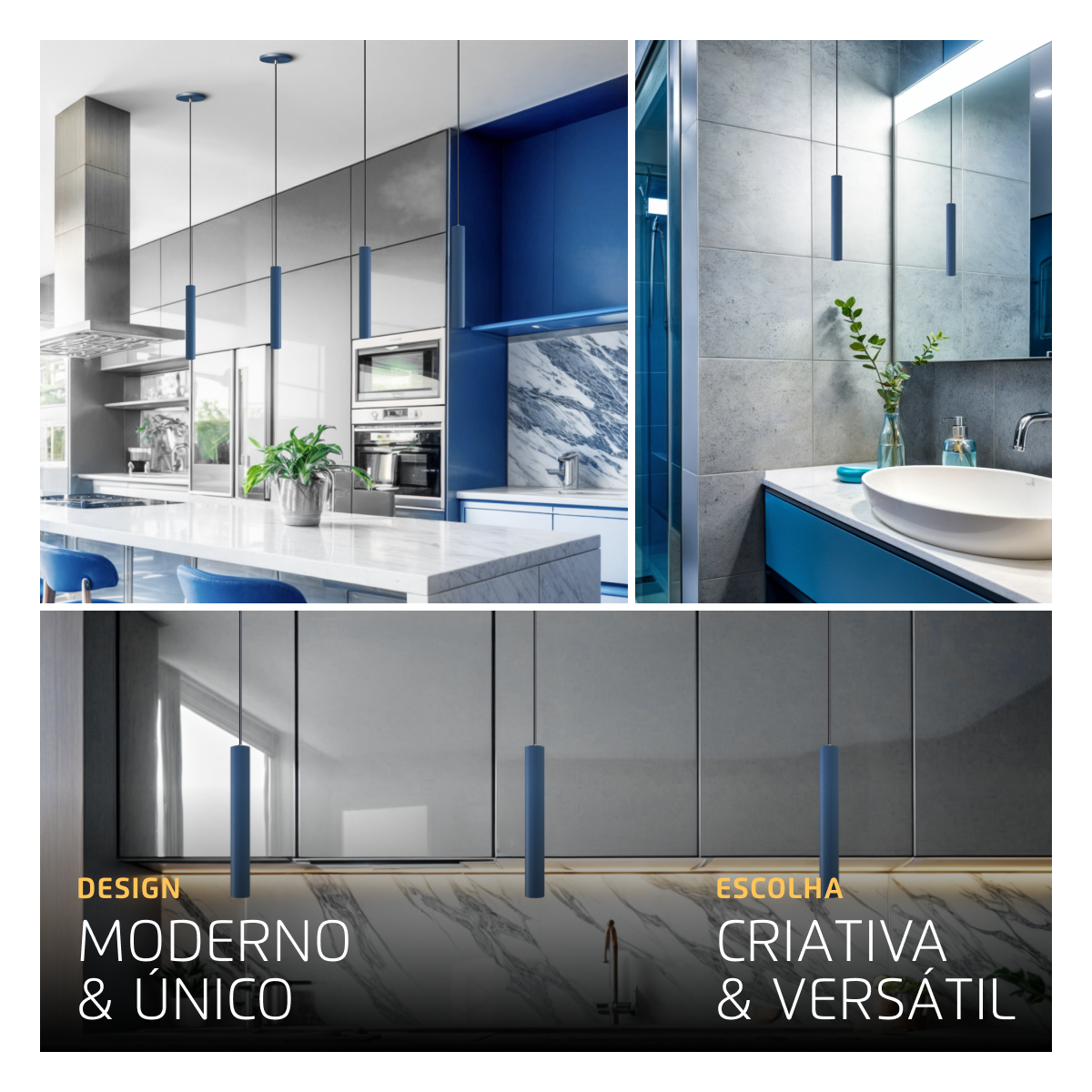 Pendente Luminária Tubo Azul 30 Cm