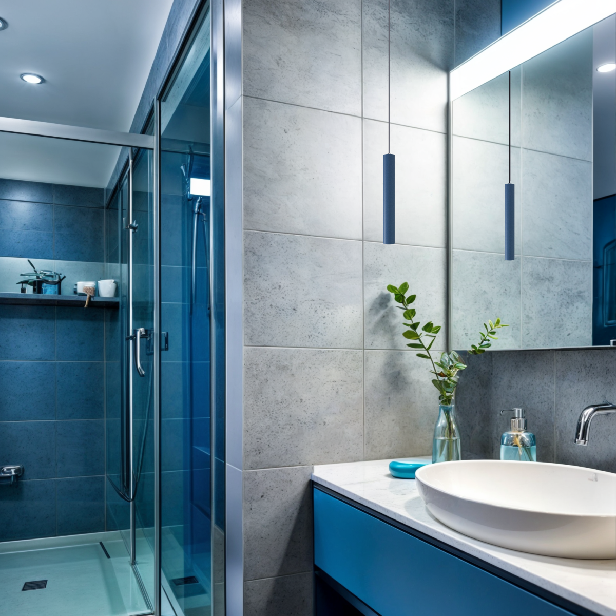 Pendente Luminária Tubo Azul 30 Cm