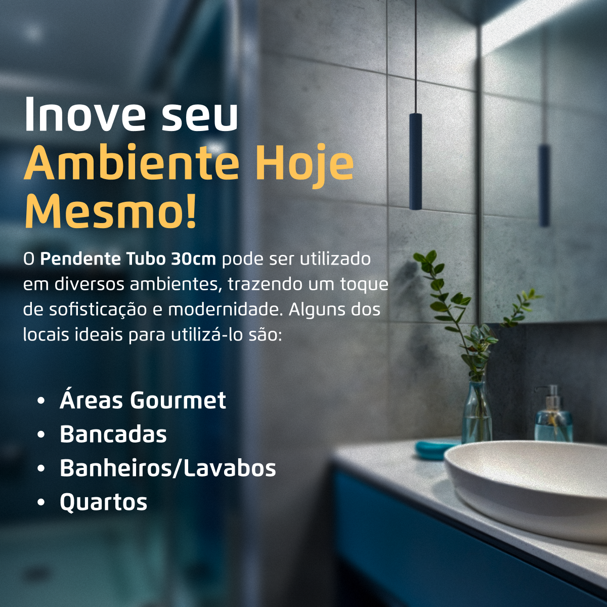 Pendente Luminária Tubo Azul 30 Cm