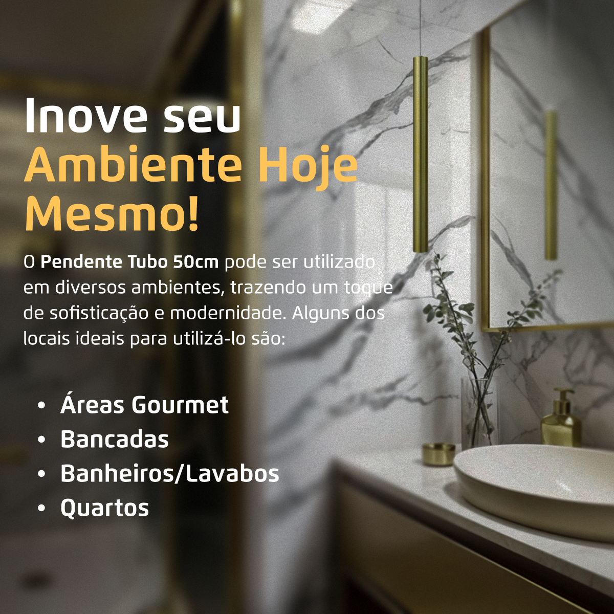 Pendente Luminária Tubo Dourado Cabo Cristal 50 Cm